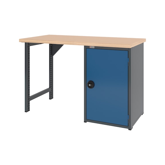 System workbench 1500&nbsp;mm with 1 workbench foot and hinged door undercounter cabinet 8.6 - WRKBNCH-1LEG-WNGDRCAB-1500-H955-R5010