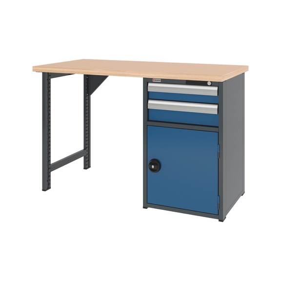 System workbench 1500&nbsp;mm with 1 fixed workbench foot and combination undercounter cabinet 8.6 - WRKBNCH-1LEG-COMBICAB-1500-H955-R5010