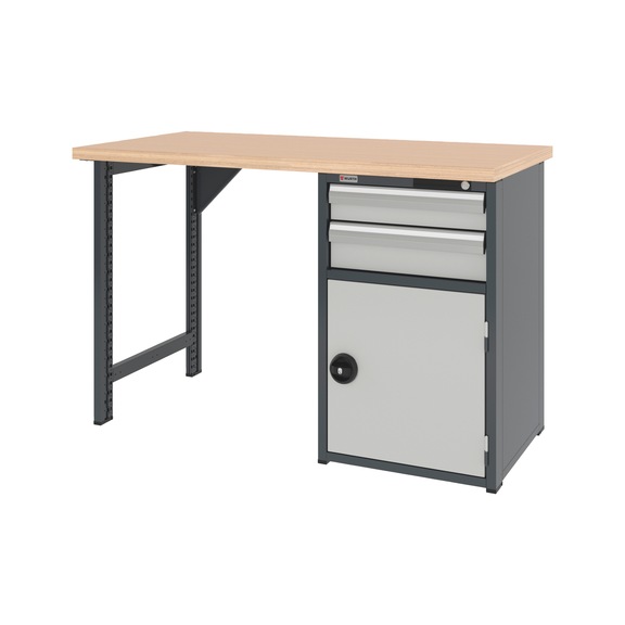 Syst&egrave;me d'&eacute;tabli 1 500 mm avec 1 pied fixe et caisson d'&eacute;tabli combin&eacute; 8.6 - WRKBNCH-1LEG-COMBICAB-1500-H955-R7035