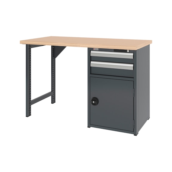 System-Werkbank 1500 mm mit 1 fixen Werkbankfuß und Kombi-Unterbauschrank 8.6 - WRKBANK-1FU-KOMBISHRNK-1500-H955-R7016