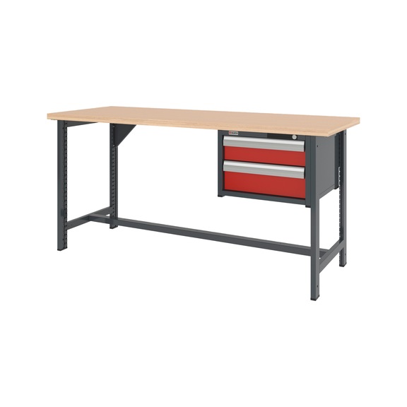 System-Werkbank 2000 mm mit 2 fixen Werkbankf&uuml;&szlig;en und Schubladen-H&auml;ngeschrank 8.6 - WRKBANK-2FU-SHRNK-2SL-2000-H955-R3020