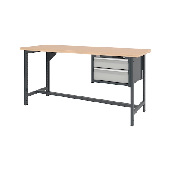 Syst&egrave;me d'&eacute;tabli 2 000 mm avec 2 pieds fixes et armoire murale &agrave; tiroirs 8.6 - WRKBNCH-2LEG-CAB-2DRWR-2000-H955-R7035