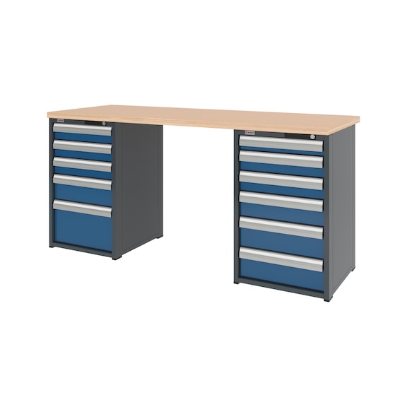 System-Werkbank 2000 mm mit 2 Schubladen-Unterbauschr&auml;nken 8.6 - WRKBANK-2SHRNK-11SL-2000-H955-RAL5010
