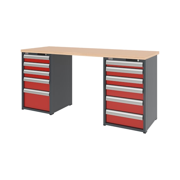System-Werkbank 2000 mm mit 2 Schubladen-Unterbauschr&auml;nken 8.6 - WRKBANK-2SHRNK-11SL-2000-H955-RAL3020