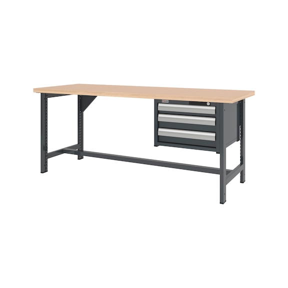 System workbench 2000&nbsp;mm with 2 fixed workbench feet and drawer wall-mounted cabinet 8.6 - WRKBNCH-2LEG-CAB-3DRWR-2000-H835-R7016