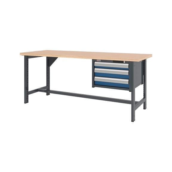 System workbench 2000&nbsp;mm with 2 fixed workbench feet and drawer wall-mounted cabinet 8.6 - WRKBNCH-2LEG-CAB-3DRWR-2000-H835-R5010