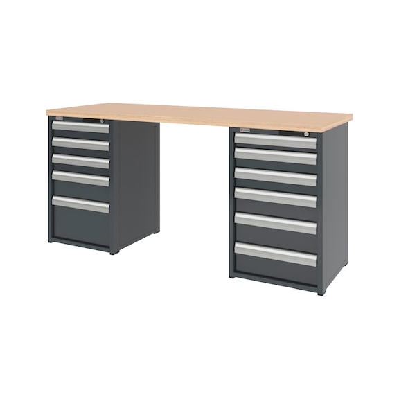 System-Werkbank 2000 mm mit 2 Schubladen-Unterbauschr&auml;nken 8.6 - WRKBANK-2SHRNK-11SL-2000-H955-RAL7016
