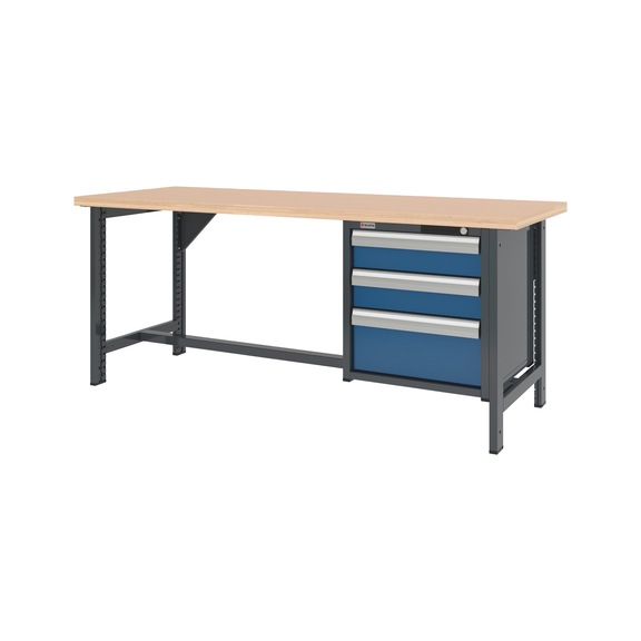 Système d'établi 2 000 mm avec 2 pieds fixes et armoire murale à tiroirs 8.6 - WRKBNCH-2LEG-CAB-3DRWR-2000-H835-R5010