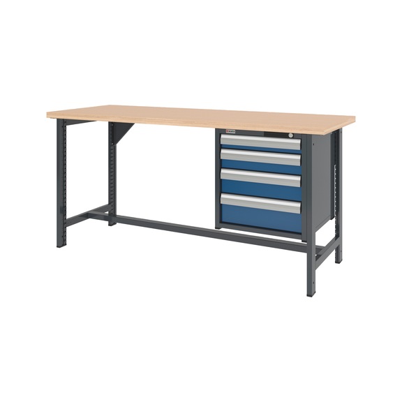System workbench 2000&nbsp;mm with 2 fixed workbench feet and drawer wall-mounted cabinet 8.6 - WRKBNCH-2LEG-CAB-4DRWR-2000-H955-R5010