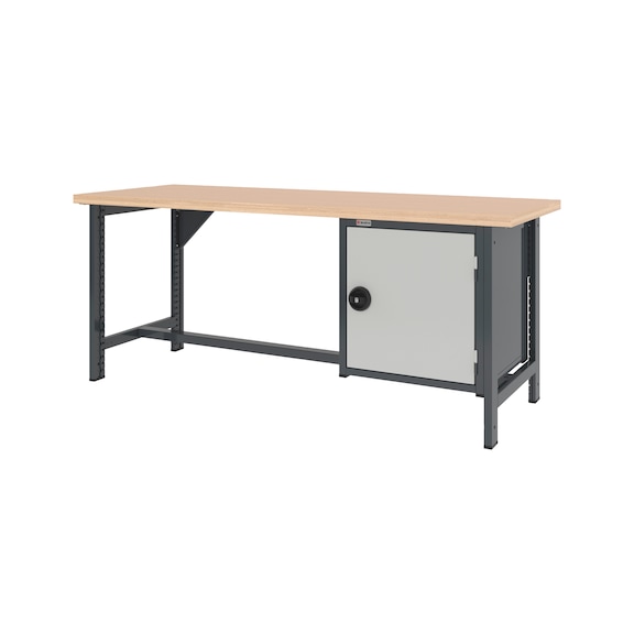 System-Werkbank 2000 mm mit 2 fixen Werkbankfüßen und Flügeltüren-Hängeschrank 8.6 - WRKBANK-2FU-FLGTRSHRNK-2000-H835-R7035