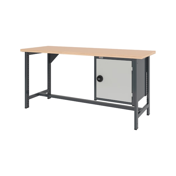 System workbench 2000&nbsp;mm with 2 fixed workbench feet and hinged door wall-mounted cabinet 8.6 - WRKBNCH-2LEG-WNGDRCAB-2000-H955-R7035
