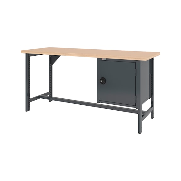 Système d'établi 2 000 mm avec 2 pieds fixes et armoire murale à portes à rabattement 8.6 - WRKBNCH-2LEG-WNGDRCAB-2000-H955-R7016