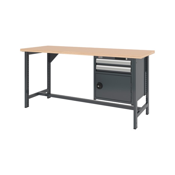 System workbench 2000&nbsp;mm with 2 fixed workbench feet and combination wall-mounted cabinet 8.6 - WRKBNCH-2LEG-COMBICAB-2000-H955-R7016