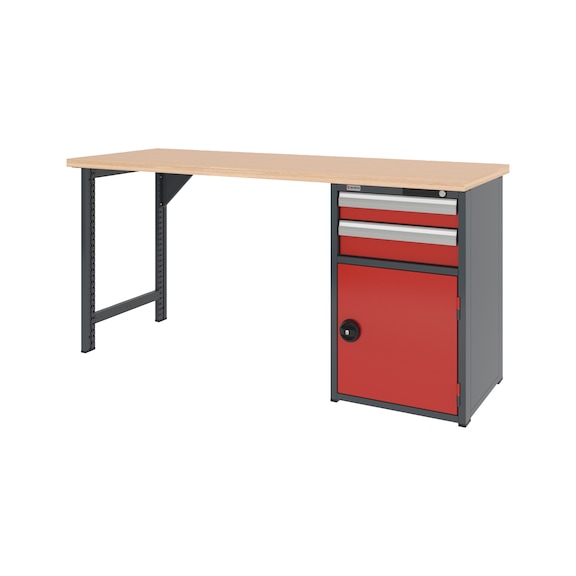 System workbench 2000&nbsp;mm with 1 fixed workbench foot and combination undercounter cabinet 8.6 - WRKBNCH-1LEG-COMBICAB-2000-H955-R3020