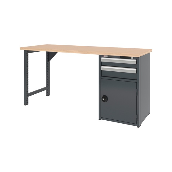 System-Werkbank 2000 mm mit 1 fixen Werkbankfu&szlig; und Kombi-Unterbauschrank 8.6 - WRKBANK-1FU-KOMBISHRNK-2000-H955-R7016