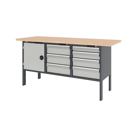 System cabinet workbench 2000 mm with 3 undercounter blocks 8.6 - CWB-SYSTEM-7DRWR-1WNGDR-2000-RAL7035