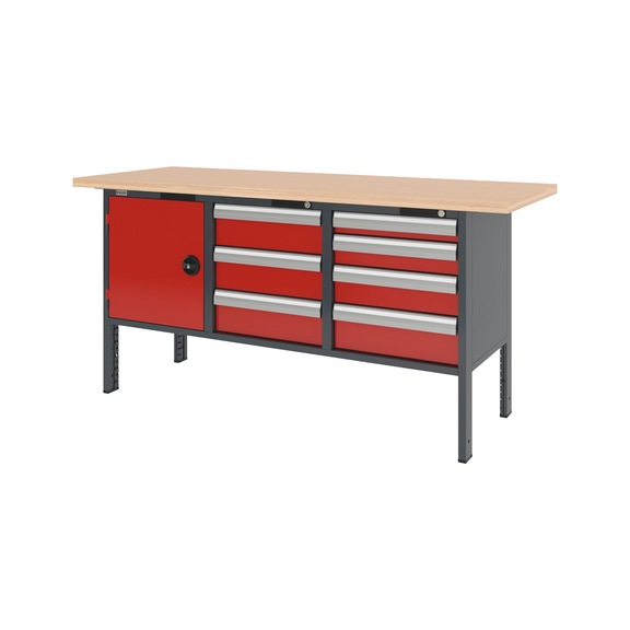 System-Kastenwerkbank 2000 mm mit 3 Unterbaubl&ouml;cken 8.6 - KWB-SYSTEM-7SL-1FLGTR-2000-RAL3020