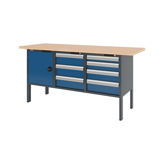 System cabinet workbench 2000 mm with 3 undercounter blocks 8.6 - CWB-SYSTEM-7DRWR-1WNGDR-2000-RAL5010