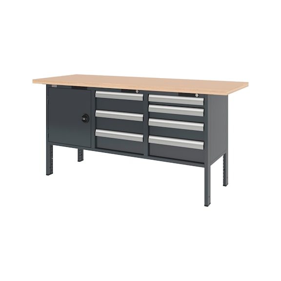 System cabinet workbench 2000 mm with 3 undercounter blocks 8.6 - CWB-SYSTEM-7DRWR-1WNGDR-2000-RAL7016