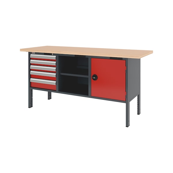 System cabinet workbench 2000 mm with 3 undercounter blocks 8.6 - CWB-SYSTEM-7DRWR-1WNGDR-2000-RAL3020