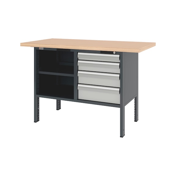 System-Kastenwerkbank 1500 mm mit 2 Unterbaubl&ouml;cken 8.6 - KWB-SYSTEM-4SL-1500-RAL7035