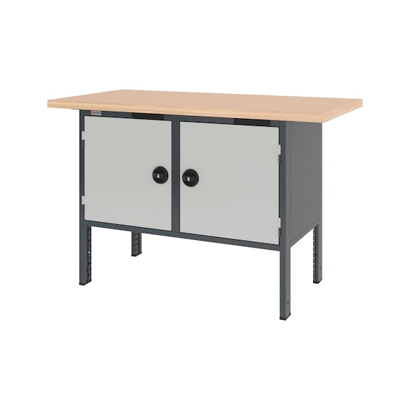 System cabinet workbench 1500 mm with 2 undercounter blocks 8.6 - CWB-SYSTEM-2WNGDR-1500-RAL7035