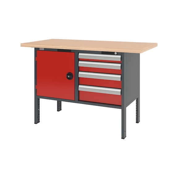 System-Kastenwerkbank 1500 mm mit 2 Unterbaubl&ouml;cken 8.6 - KWB-SYSTEM-4SL-1FLGTR-1500-RAL3020