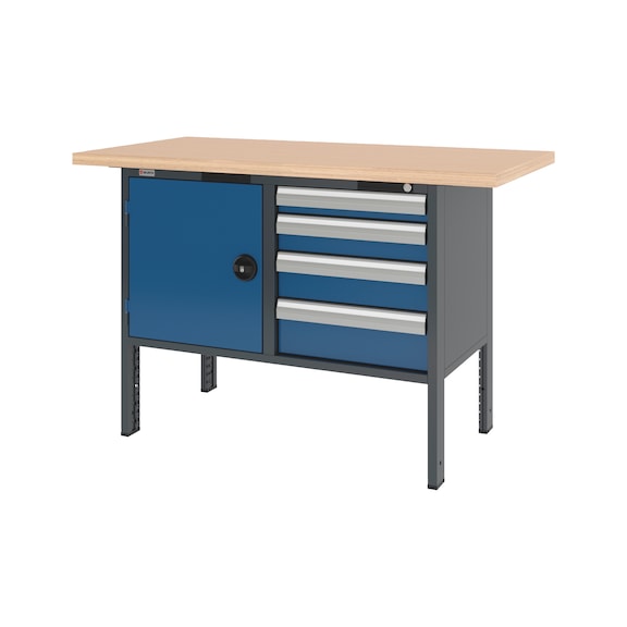 System-Kastenwerkbank 1500 mm mit 2 Unterbaubl&ouml;cken 8.6 - KWB-SYSTEM-4SL-1FLGTR-1500-RAL5010