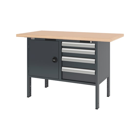 System-Kastenwerkbank 1500 mm mit 2 Unterbaubl&ouml;cken 8.6 - KWB-SYSTEM-4SL-1FLGTR-1500-RAL7016