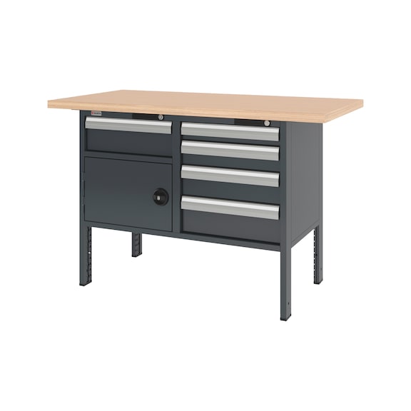 System cabinet workbench 1500 mm with 2 undercounter blocks 8.6 - CWB-SYSTEM-5DRWR-1WNGDR-1500-RAL7016