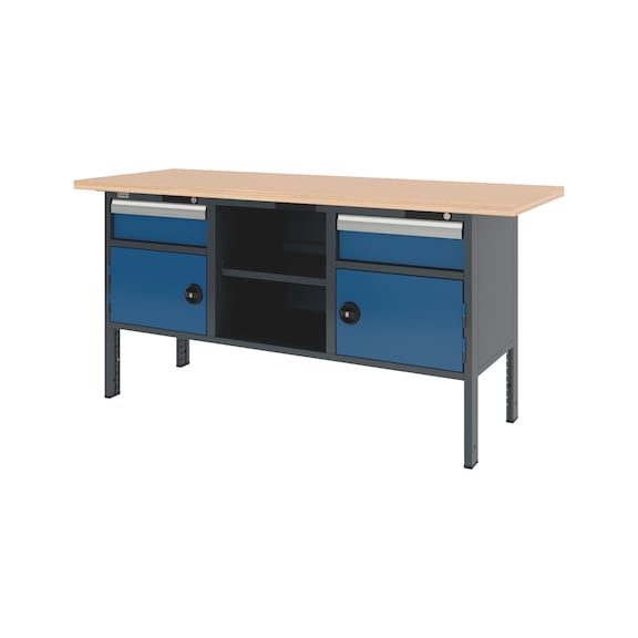 System cabinet workbench 2000 mm with 3 undercounter blocks 8.6 - CWB-SYSTEM-2DRWR-2WNGDR-2000-RAL5010