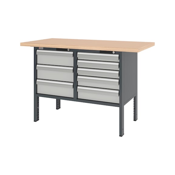 System-Kastenwerkbank 1500 mm mit 2 Unterbaubl&ouml;cken 8.6 - KWB-SYSTEM-8SL-1500-RAL7035