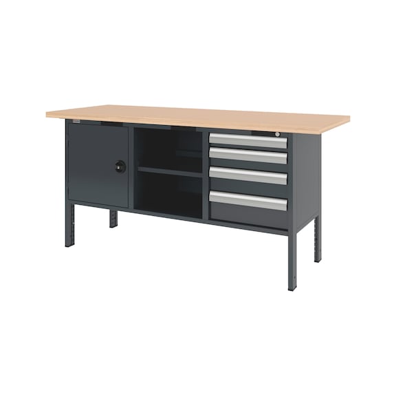 System-Kastenwerkbank 2000 mm mit 3 Unterbaubl&ouml;cken 8.6 - KWB-SYSTEM-4SL-1FLGTR-2000-RAL7016