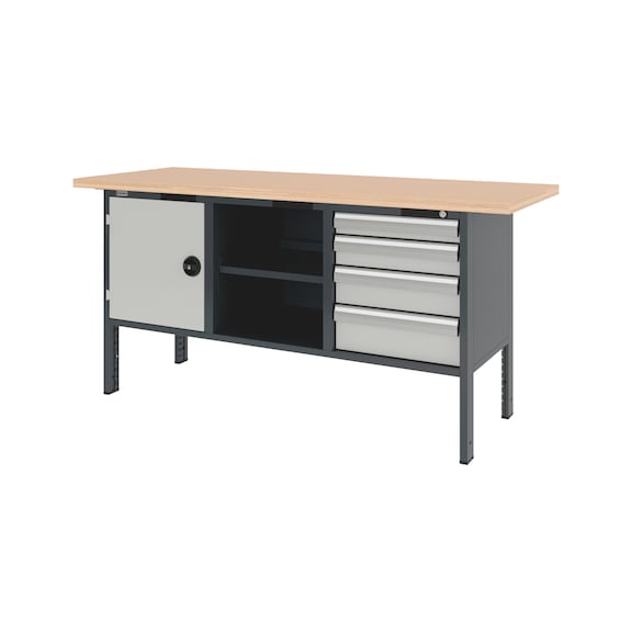 System-Kastenwerkbank 2000 mm mit 3 Unterbaubl&ouml;cken 8.6 - KWB-SYSTEM-4SL-1FLGTR-2000-RAL7035