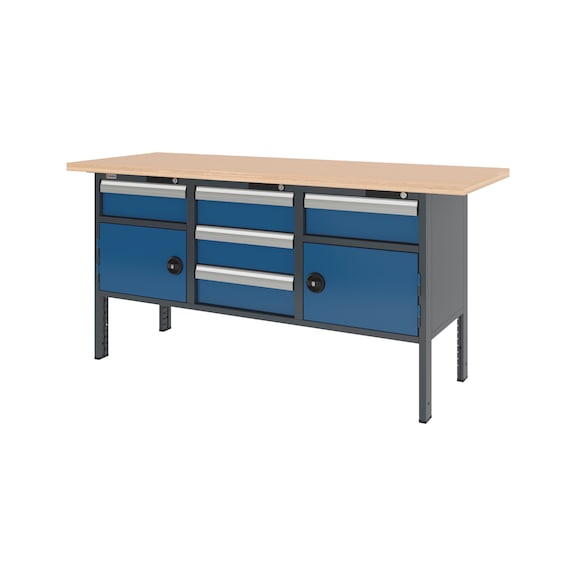 System-Kastenwerkbank 2000 mm mit 3 Unterbaubl&ouml;cken 8.6 - KWB-SYSTEM-5SL-2FLGTR-2000-RAL5010