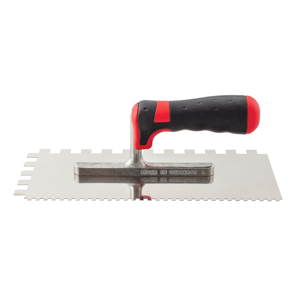 Toothed trowel 2C, with double toothing - DBTOTRWL-SST-(2C-HNDL)-(12X12/4X4TO)-FLT