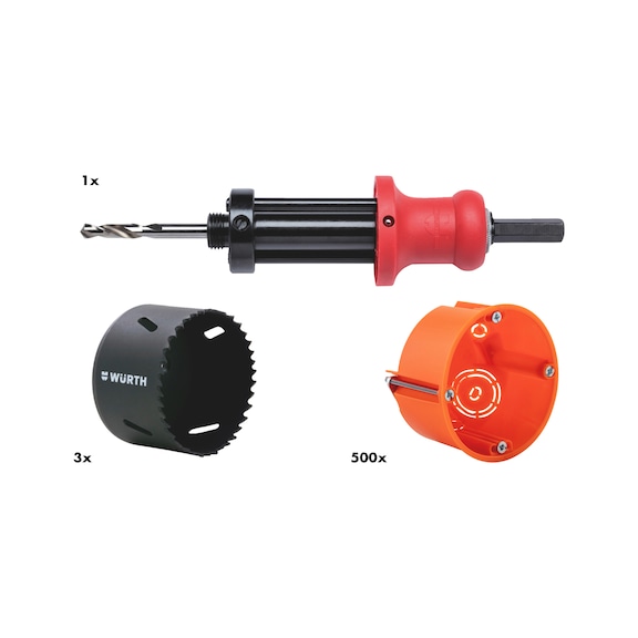 Cavity wall appl. socket w cylinder saw set 504pcs - CWL-APPSKT-VDE-H47MM-D68MM-SET-504PCS