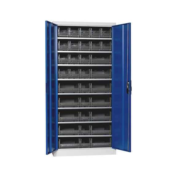 Wing door cabinet, depth 500&nbsp;mm With W-SLB system storage boxes size 3 and 4 - WNGDRCAB-STEEL-SLB-FB522-BOX-RAL5010