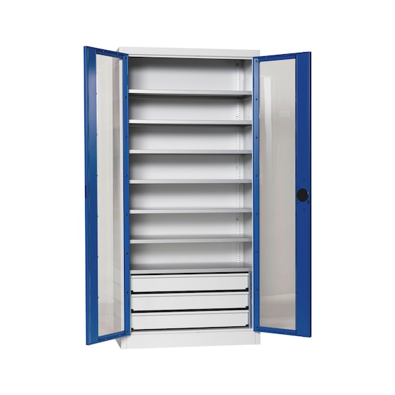 Fl&uuml;gelt&uuml;renschrank Tiefe 500 mm mit Sichtfenstert&uuml;ren - FLGTRSHRNK-SICHTF-SLB-FB520S-RAL5010