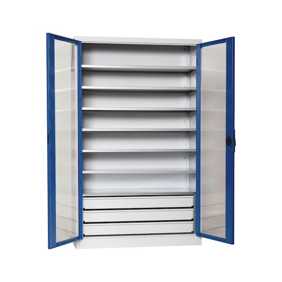 Fl&uuml;gelt&uuml;renschrank Tiefe 500 mm mit Sichtfenstert&uuml;ren - FLGTRSHRNK-SICHTF-SLB-FB521S-RAL5010