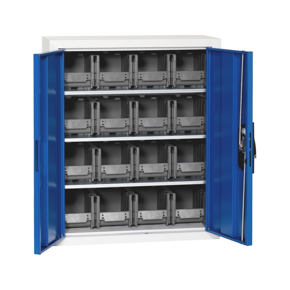 Armoire à portes battantes, profondeur 300 mm Avec boîtes de rangement du système W-SLB, taille 1 - WNGDRCAB-STRG-SLB-FB306-BOX-RAL5010