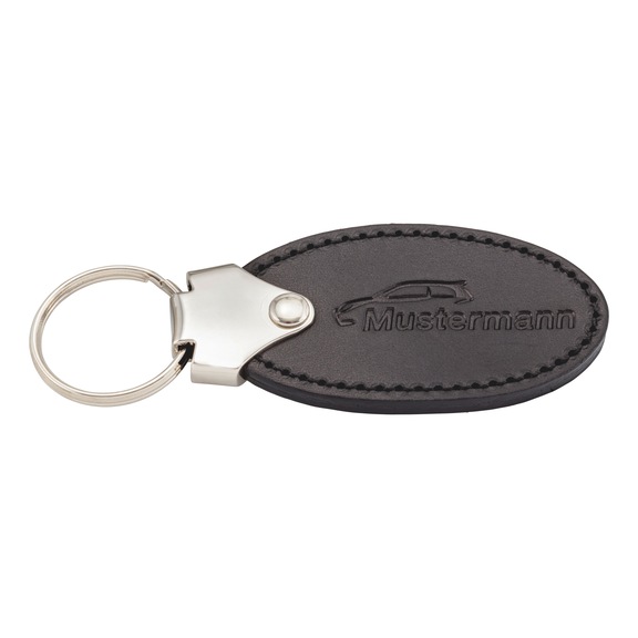 Porte-cl&eacute;s Ovale - KEYFOB-PRNT-LEATHER-OVAL-BLACK-1SIDE