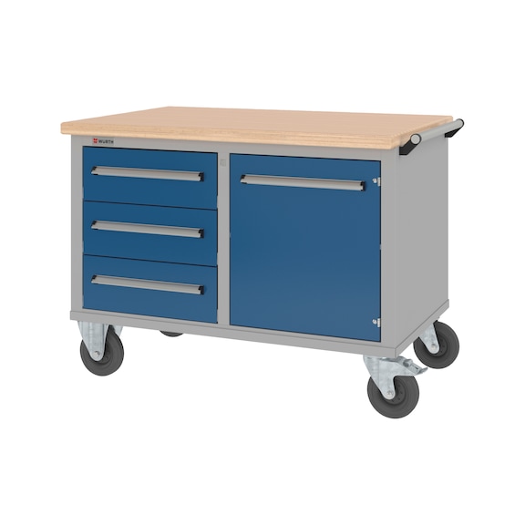 Etabli mobile PRO 1200 mm avec 2 blocs de sous-paillasse - WWB-STANDARD-3DRWR-1WNGDR-RAL5010