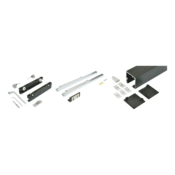 Zimmerschiebet&uuml;rbeschlag-Set ABILIT 120-H f&uuml;r die Wandmontage bei Holzt&uuml;ren - SHIEBTRBSHL-ABILIT120HW-MD-120-SCHW-2000