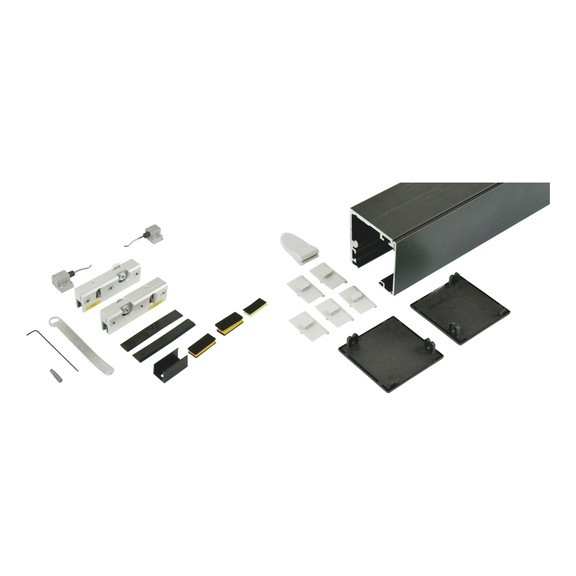 Zimmerschiebet&uuml;rbeschlag-Set ABILIT 50-G f&uuml;r die Deckenmontage bei Glast&uuml;ren - SHIEBTRBSHLG-ABILIT50GD-OD-SCHW-3000