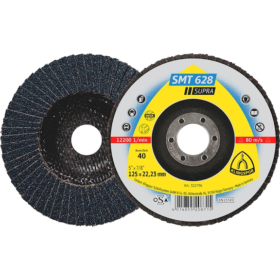 Abrasive flap disc Klingspor SMT 628 Supra - FLPDISC-KLINGSPOR-322803-D180X22-G40