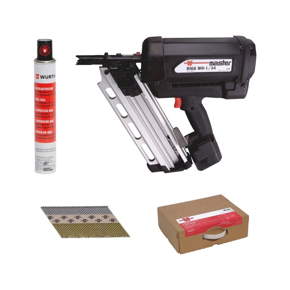 Lot cloueur gaz htes perf. DIGA WO-1/34 8800 pcs - LOT-POINTES-70MM-+-CLOUEUR-OFFERT