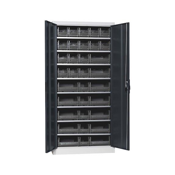 Wing door cabinet, depth 500&nbsp;mm With W-SLB system storage boxes size 3 and 4 - WNGDRCAB-STEEL-SLB-FB522-BOX-RAL7016