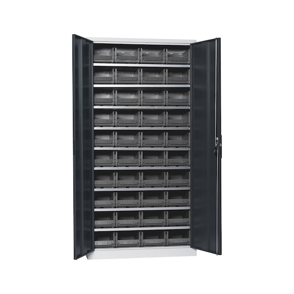 Wing door cabinet, depth 420&nbsp;mm With W-SLB system storage boxes, size 2 - WNGDRCAB-STRG-SLB-FB415-BOX-RAL7016