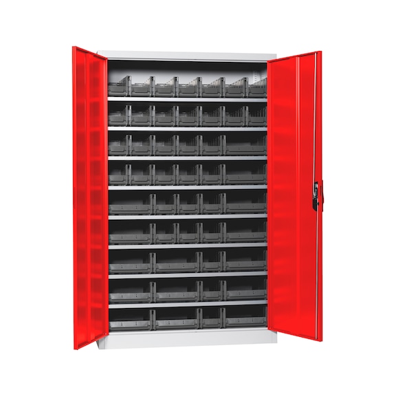 Wing door cabinet, depth 500&nbsp;mm With W-SLB system storage boxes size 3 and 4 - WNGDRCAB-STEEL-SLB-FB523-BOX-RAL3020